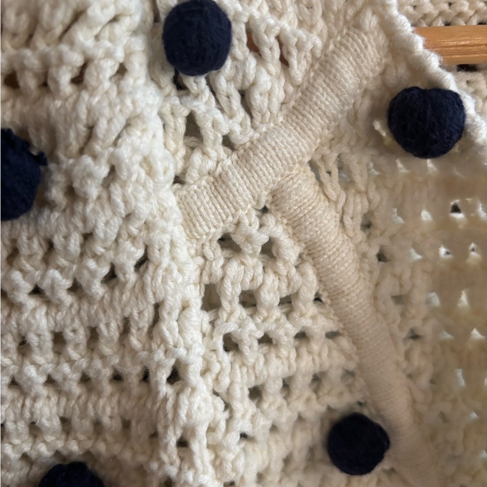 Moth Anthropology Cream Crochet Cardigan with Black Pom Detail -- S - Picture 6 of 8